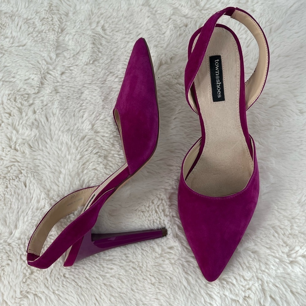 TOWN SHOES magenta suede sling backs - Picture 5 of 8